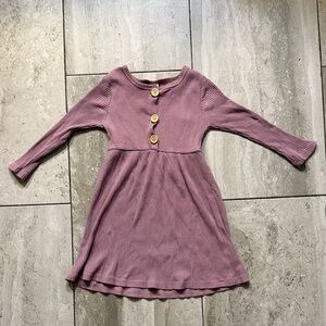 Girls' Long Sleeve Ribbed Dress in Dusty Mauve